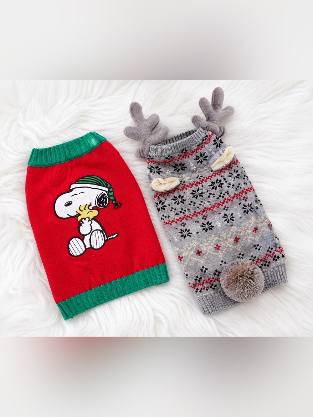 Martha Stewart Set of 2 Small Dog Holiday Sweaters | Snoopy & Reindeer | Size S